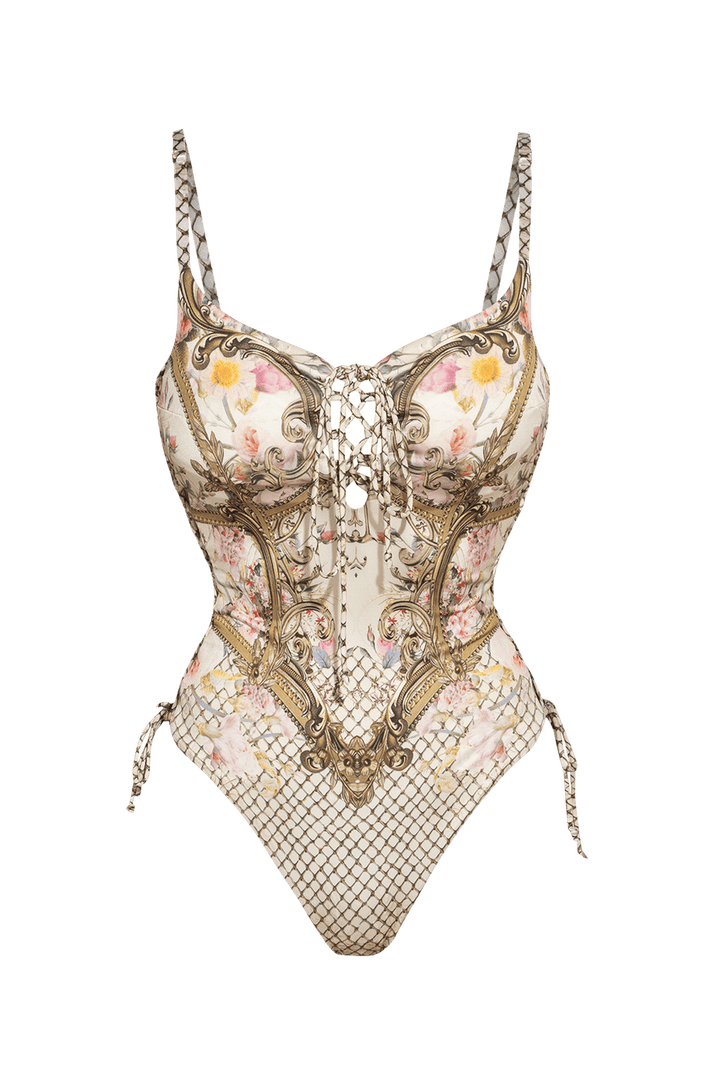ONE-PIECE SWIMSUIT - BAROQUE FLOWERS JIORO ЦЯЛ БАНСКИ С V-ДЕКОЛТЕ С ВРЪЗКИ - BAROQUE FLOWERS JIORO