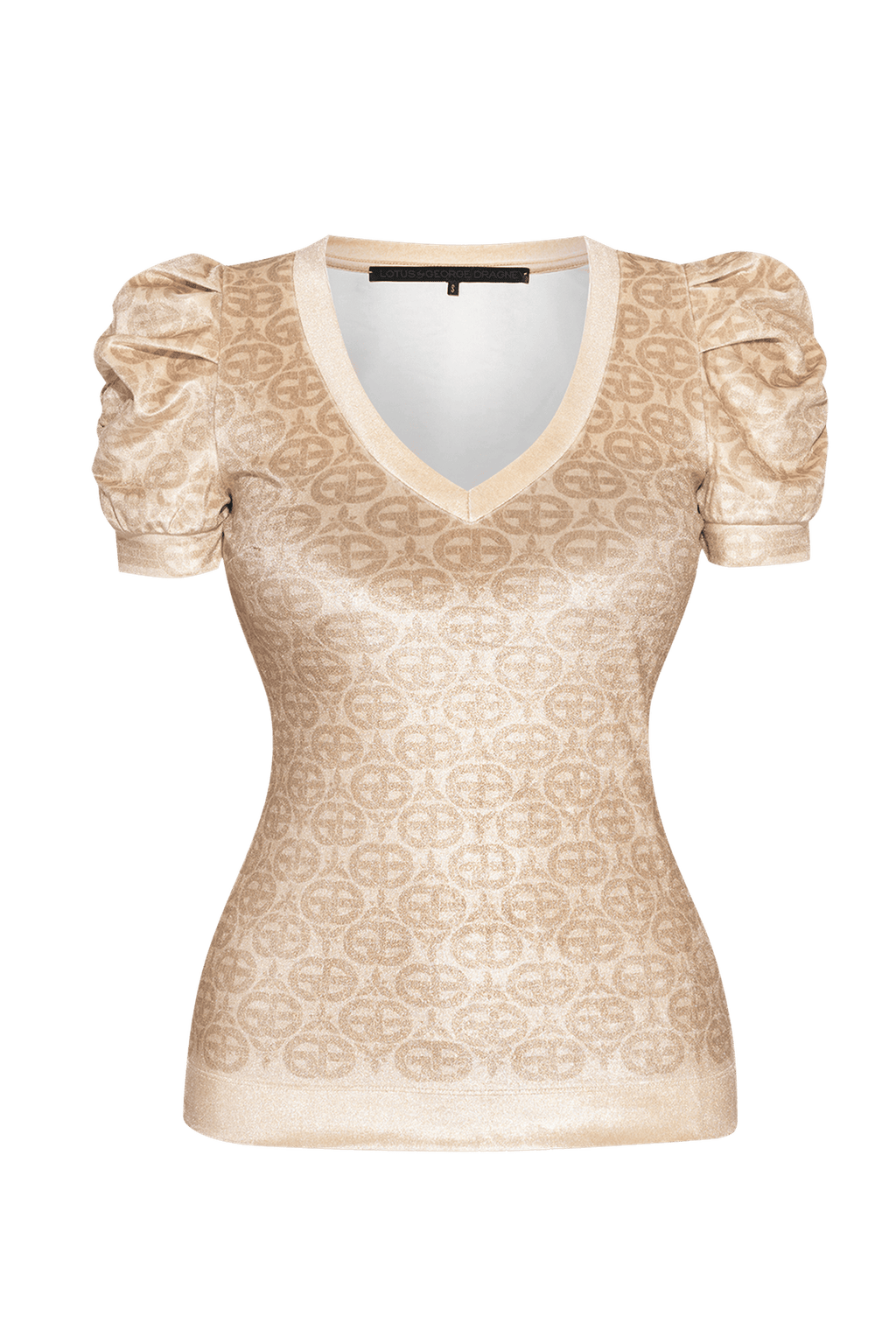 BLOUSE WITH PUFF SLEEVES AND V-NECKLINE - IVORY LOGO JIORO БЛУЗА С КЪС БУФАН РЪКАВ И V-ДЕКОЛТЕ - IVORY LOGO JIORO