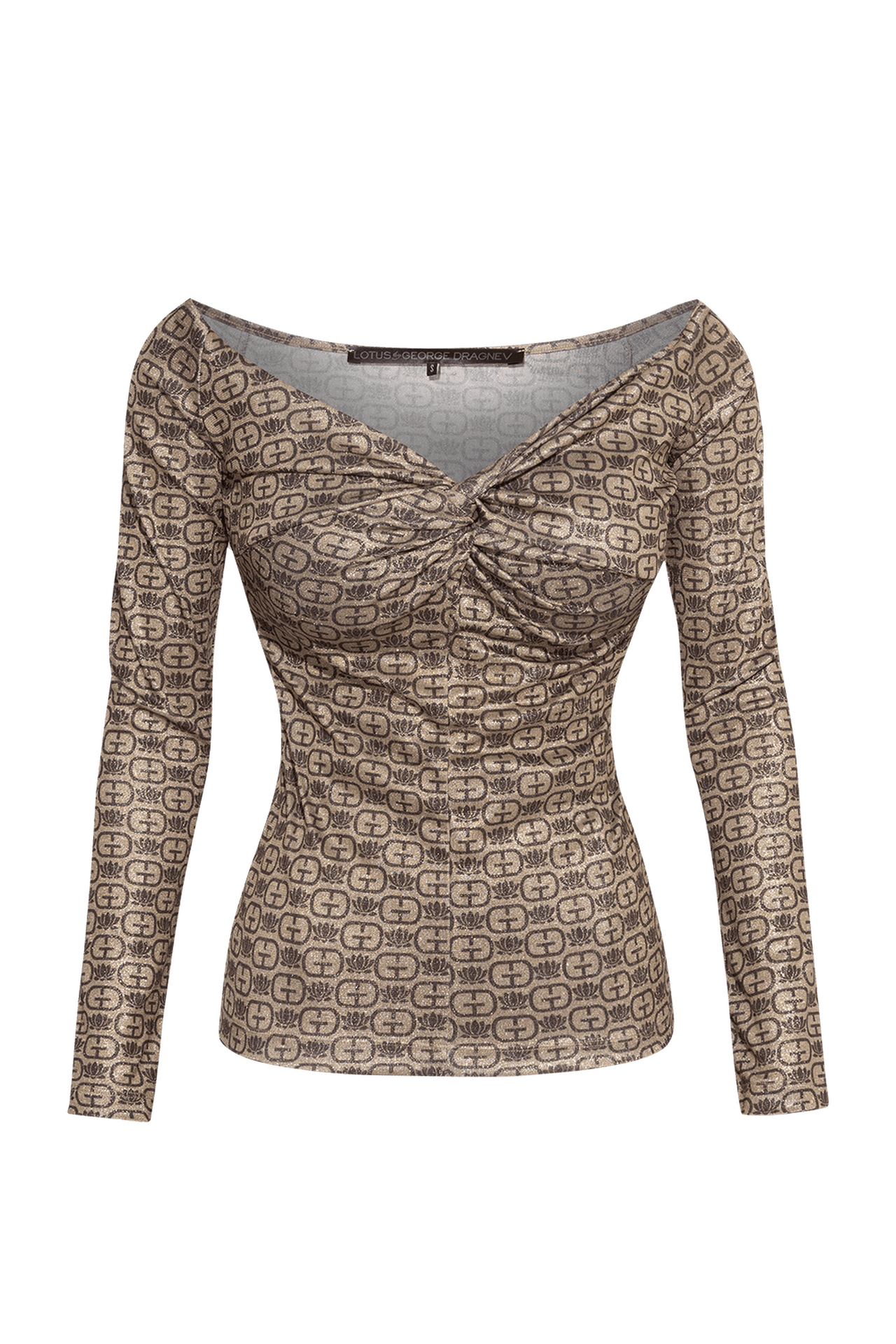 TOP WITH TWIST DETAIL AND LONG SLEEVES - DARK BROWN LOGO JIORO БЛУЗА С ОТВОРЕНИ РАМЕНЕ - DARK BROWN LOGO JIORO