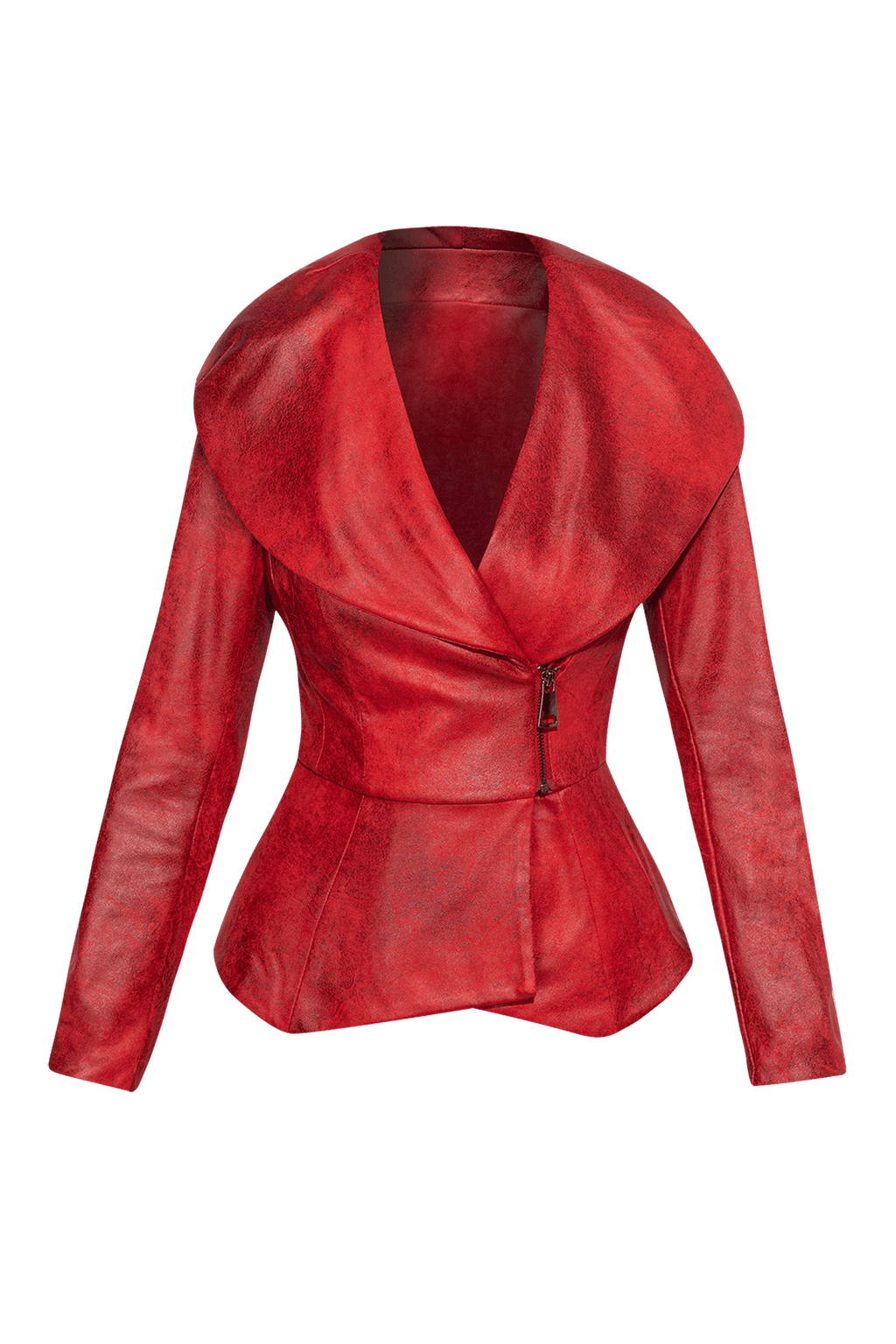 SUEDE-LOOK BLAZER WITH ASYMMETRICAL CLOSURE IN RED - ESSENTIALS JIORO БЛЕЙЗЕР С ШАЛ ЯКА ОТ ВЕЛУР В ЧЕРВЕНО - ESSENTIALS JIORO
