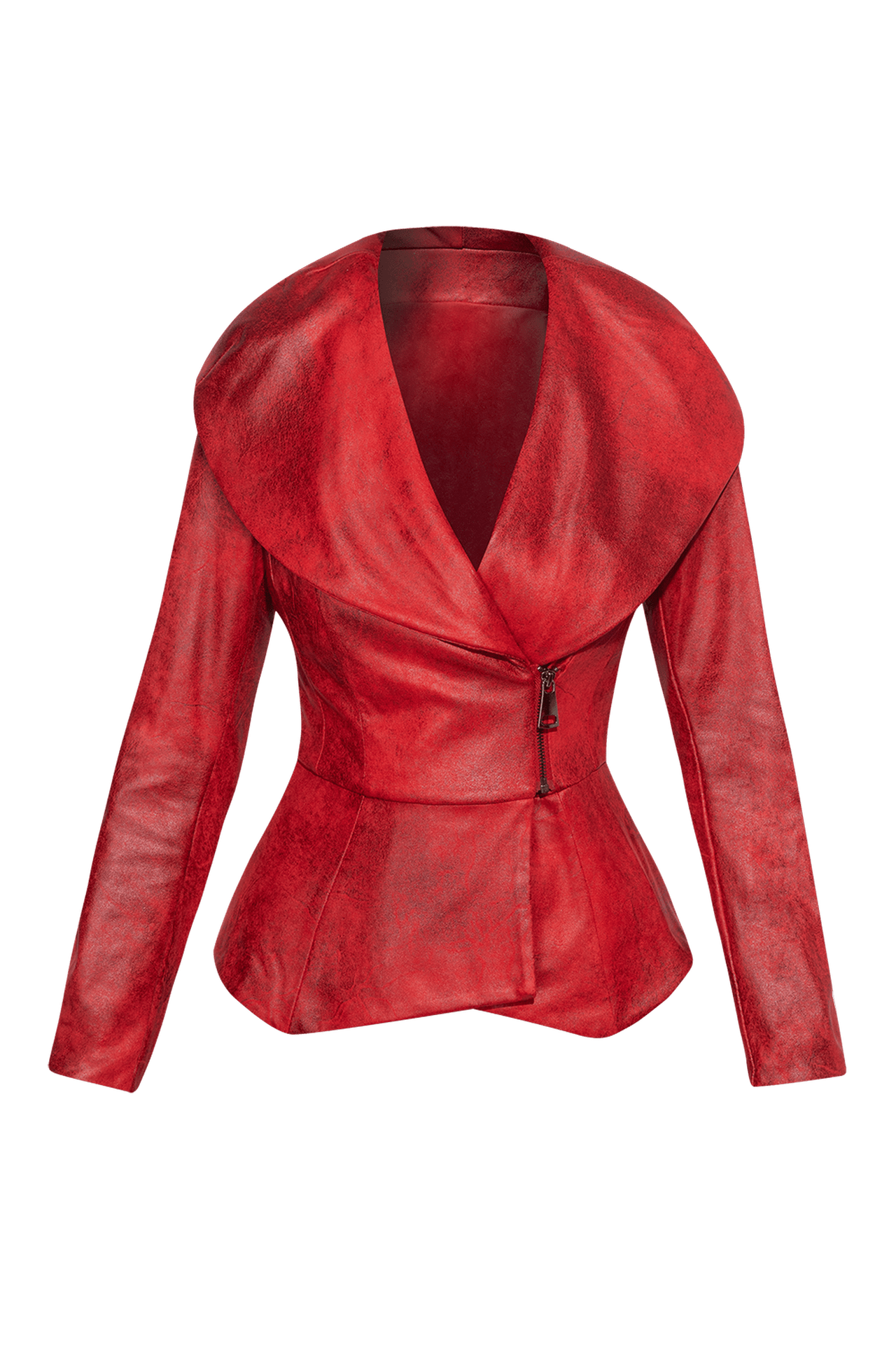 SUEDE-LOOK BLAZER WITH ASYMMETRICAL CLOSURE IN RED - ESSENTIALS JIORO БЛЕЙЗЕР С ШАЛ ЯКА ОТ ВЕЛУР В ЧЕРВЕНО - ESSENTIALS JIORO