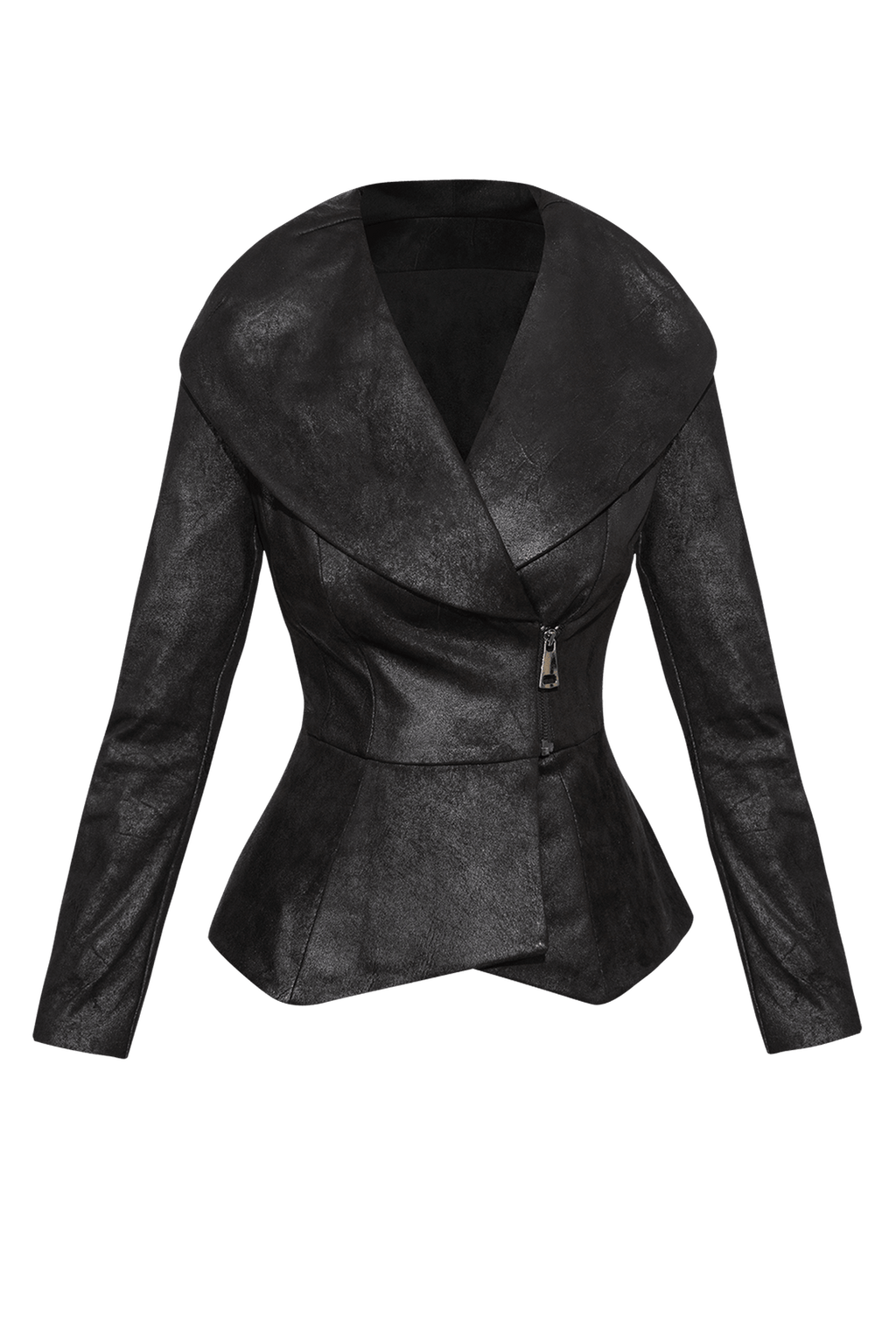 SUEDE-LOOK BLAZER WITH ASYMMETRICAL CLOSURE  IN BLACK - ESSENTIALS JIORO БЛЕЙЗЕР С ШАЛ ЯКА ОТ ВЕЛУР В ЧЕРНО - ESSENTIALS JIORO