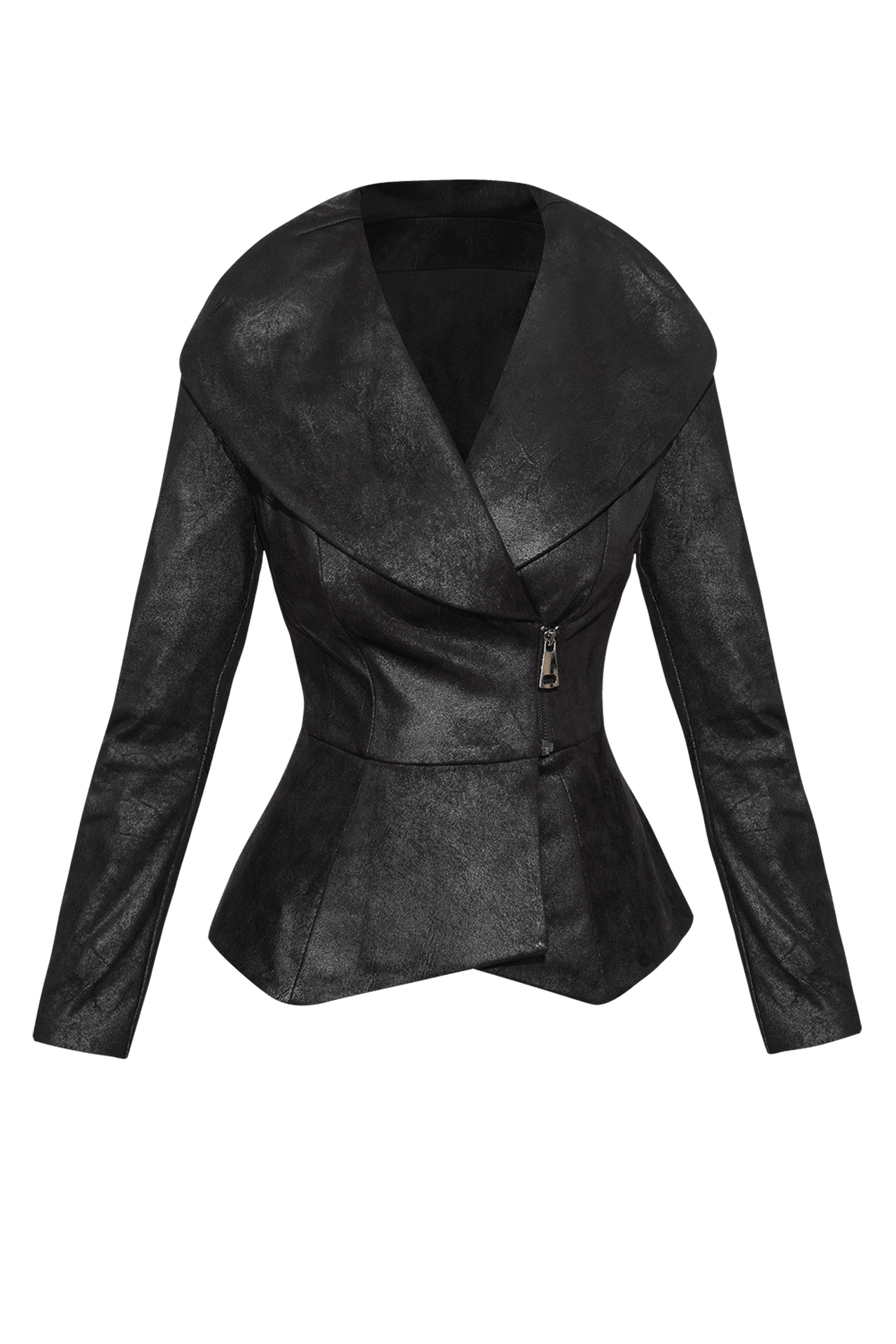 SUEDE-LOOK BLAZER WITH ASYMMETRICAL CLOSURE  IN BLACK - ESSENTIALS JIORO БЛЕЙЗЕР С ШАЛ ЯКА ОТ ВЕЛУР В ЧЕРНО - ESSENTIALS JIORO