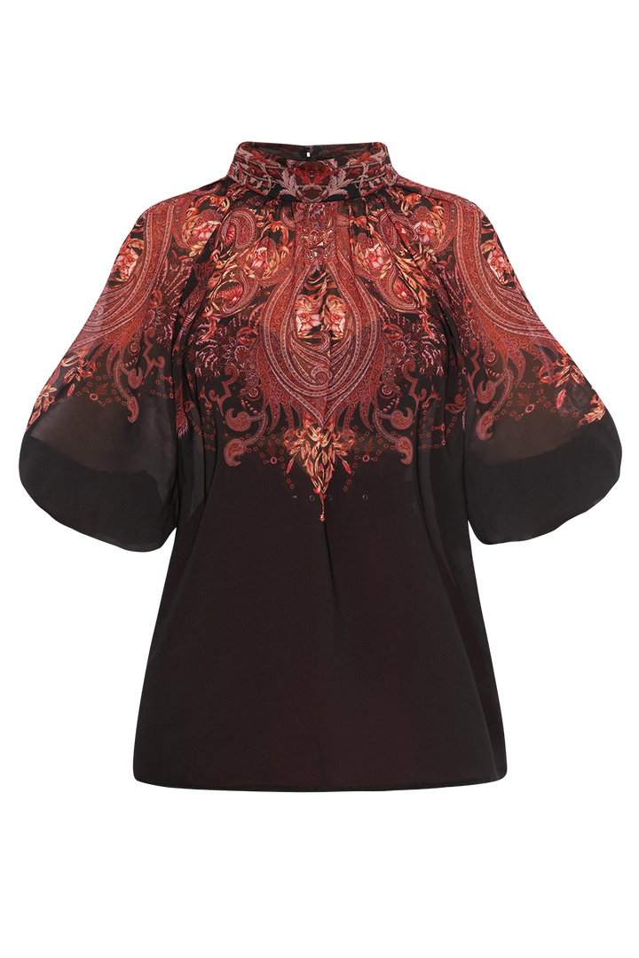 SHIRT WITH STATEMENT SLEEVES - PAISLEY DARK JIORO РИЗА С БОГАТИ РЪКАВИ - PAISLEY DARK JIORO