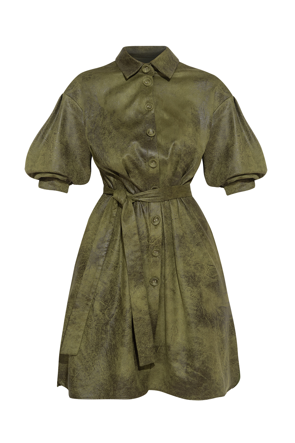 SUEDE-LOOK SHIRT DRESS IN OLIVE GREEN - ESSENTIALS - Fashion Roots