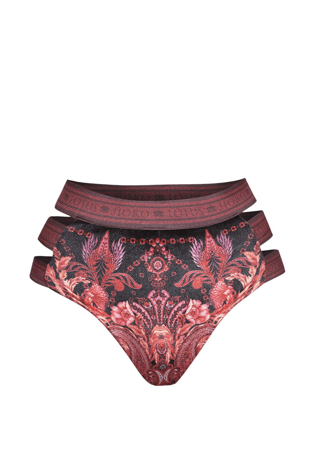 HIGH-WAISTED VELVET BIKINI BOTTOMS - PAISLEY DARK - Fashion Roots