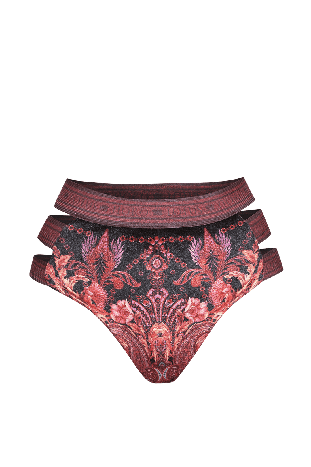 HIGH-WAISTED VELVET BIKINI BOTTOMS - PAISLEY DARK - Fashion Roots