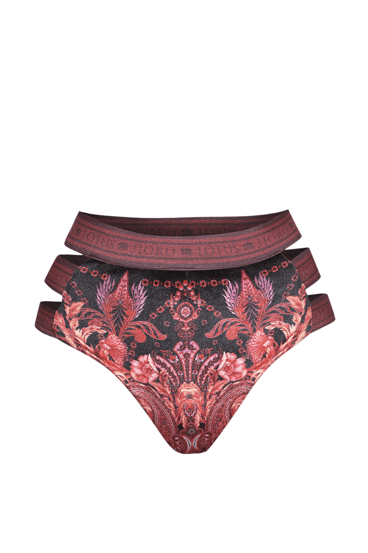 HIGH-WAISTED VELVET BIKINI BOTTOMS - PAISLEY DARK - Fashion Roots