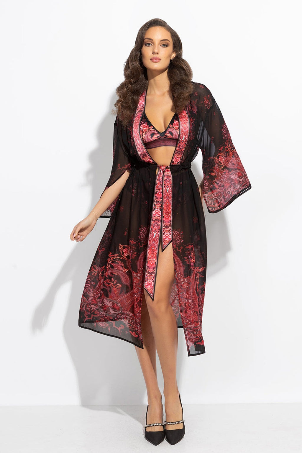 FRENCH CHIFFON KIMONO - PAISLEY DARK - Fashion Roots