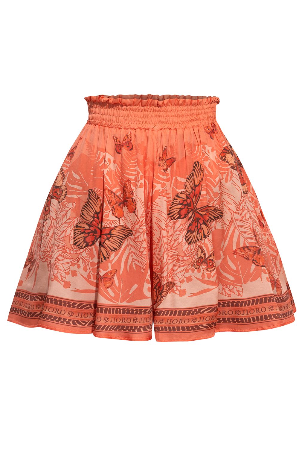 FLARED VISCOSE BERMUDA SHORTS WITH ELASTIC WAIST - PAPAYA BUTTERFLIES JIORO РАЗКРОЕНИ БЕРМУДИ ОТ ВИСКОЗА С ЕЛАСТИЧНА ТАЛИЯ - PAPAYA BUTTERFLIES JIORO