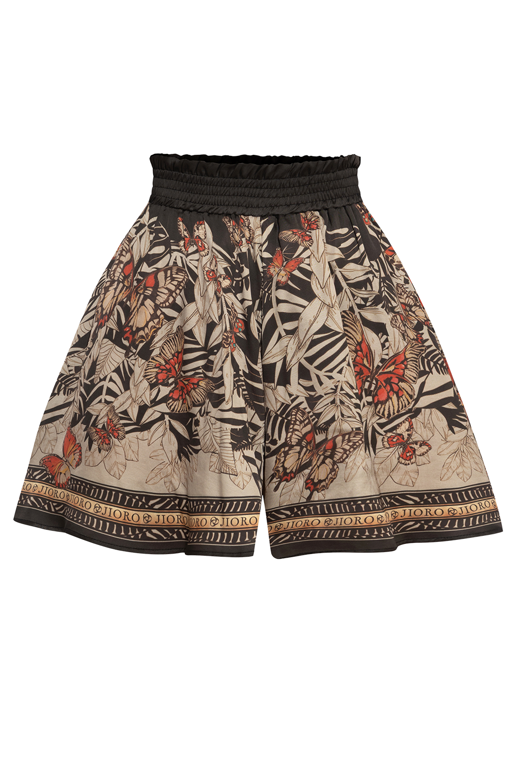 FLARED VISCOSE BERMUDA SHORTS WITH ELASTIC WAIST - MIDNIGHT BUTTERFLIES