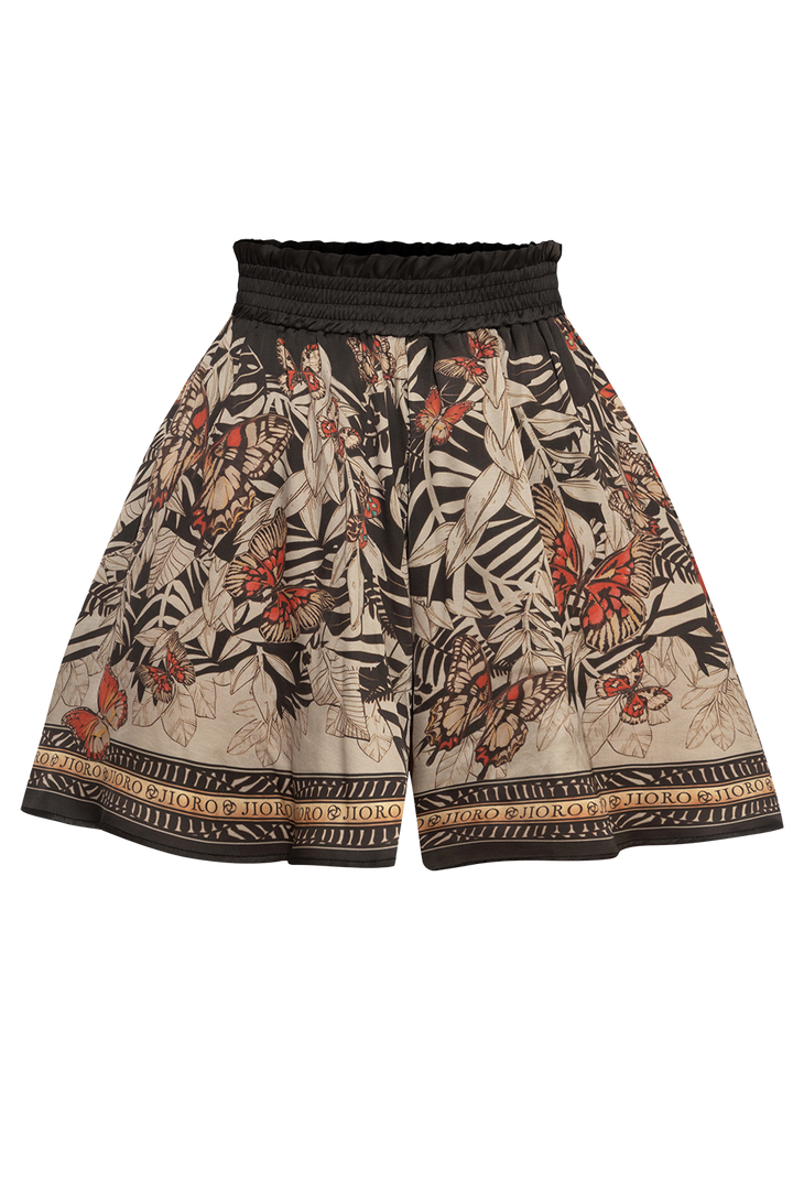FLARED VISCOSE BERMUDA SHORTS WITH ELASTIC WAIST - MIDNIGHT BUTTERFLIES JIORO РАЗКРОЕНИ БЕРМУДИ ОТ ВИСКОЗА С ЕЛАСТИЧНА ТАЛИЯ - MIDNIGHT BUTTERFLIES JIORO