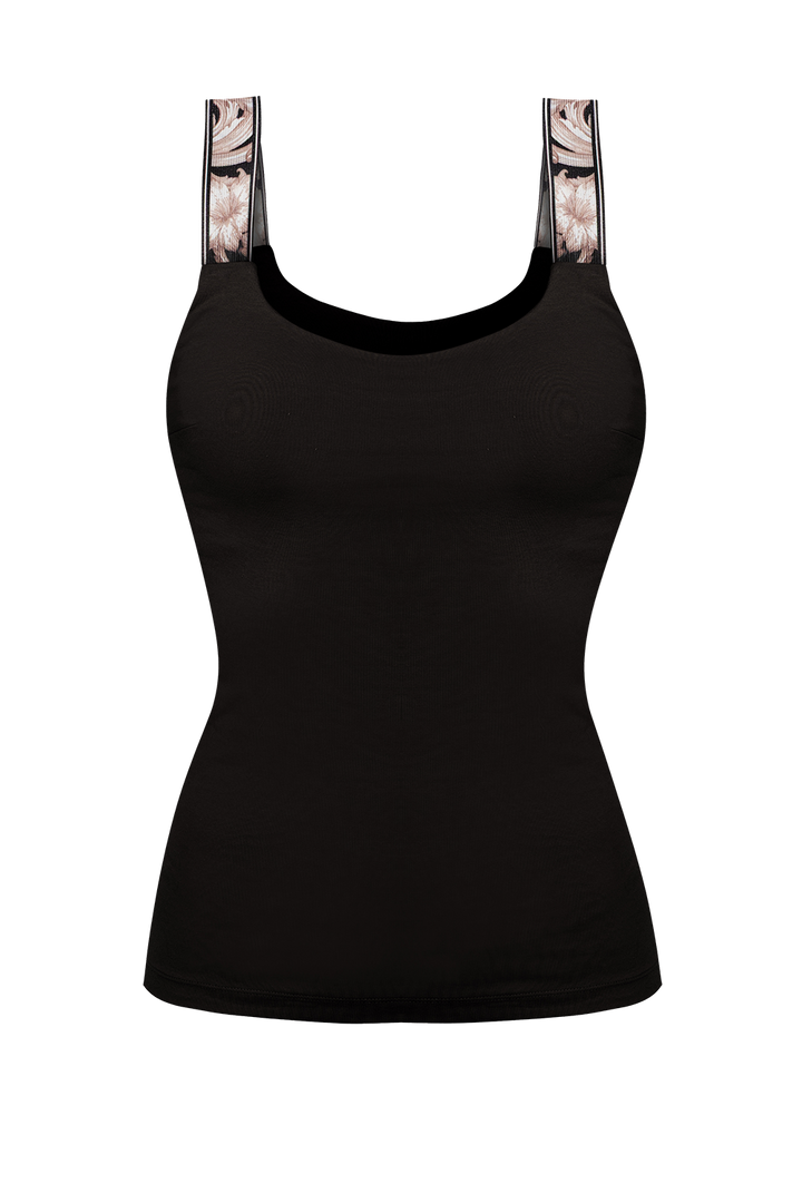 JERSEY TANK TOP IN BLACK WITH ELASTIC STRAPS BAROQUE PEARL - ESSENTIALS JIORO ПОТНИК В ЧЕРНО С ЛАСТИЧНИ ПРЕЗРАМКИ BAROQUE PEARL - ESSENTIALS JIORO