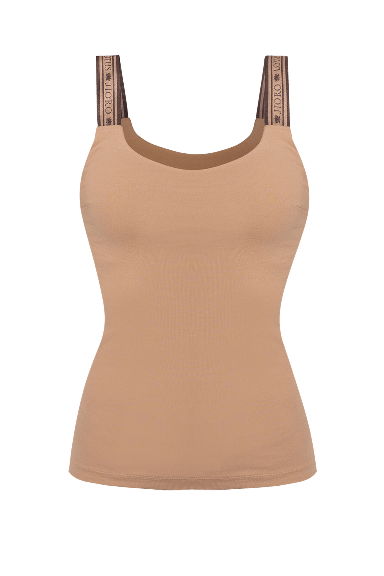 DÉBARDEUR EN JERSEY BEIGE AVEC BRETELLES ÉLASTIQUES, LOGO MOCHA MOUSSE - ESSENTIALS