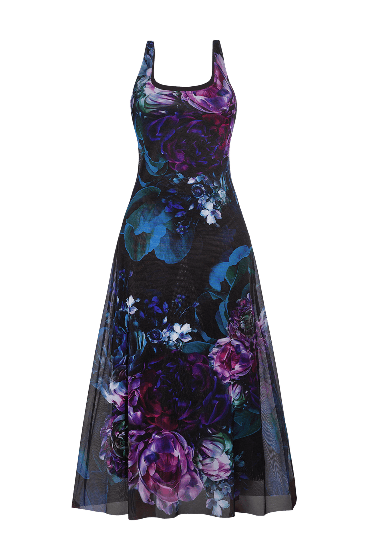 BACKLESS MESH LONG DRESS - PEONIES