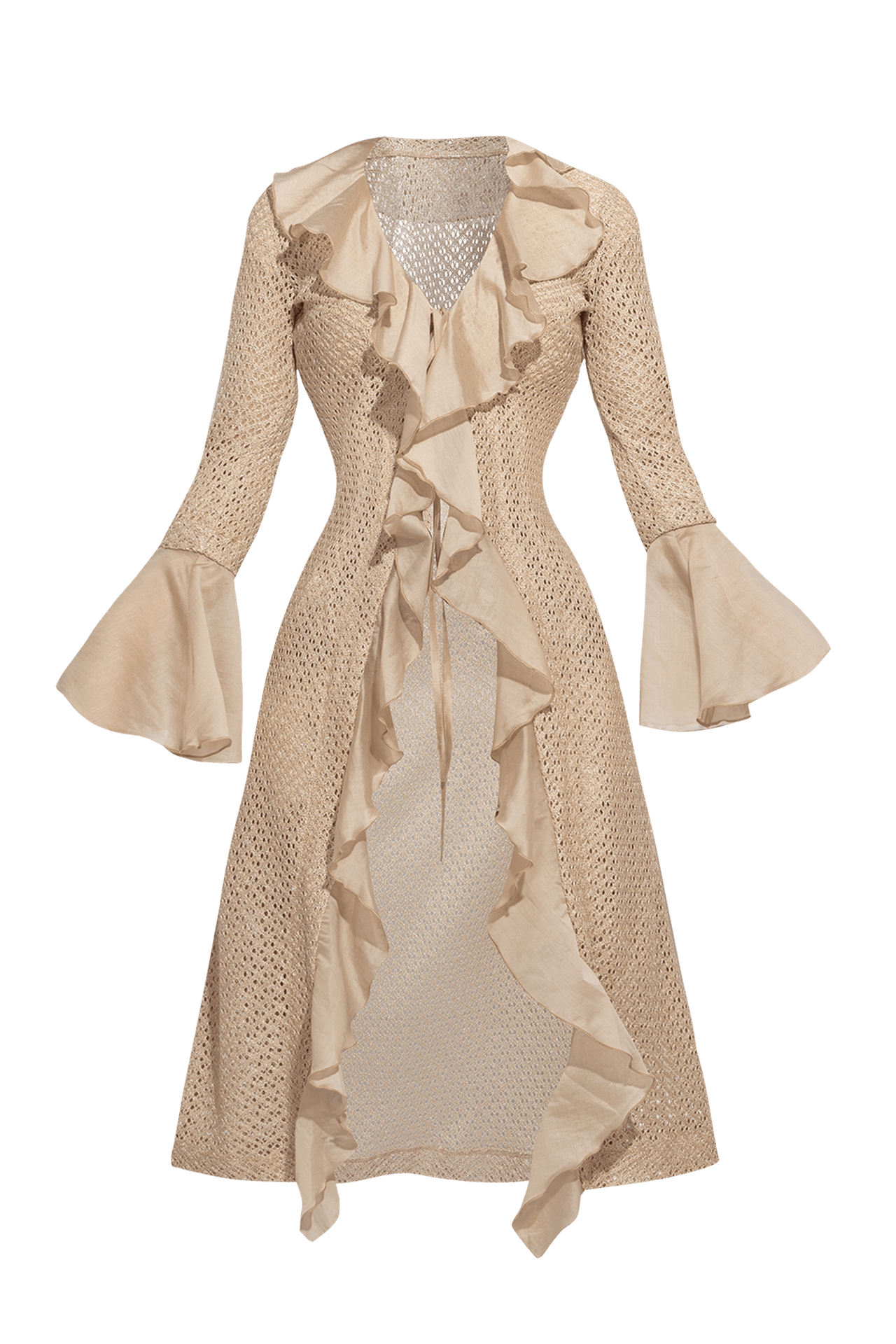 COTTON MESH CARDIGAN WITH RUFFLES - ESSENTIALS