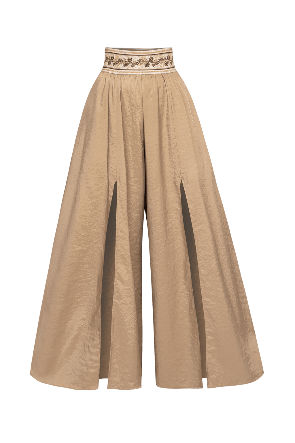 HIGH-WAISTED PANTS CUPRO TOUCH WITH SLITS IN BEIGE - ESSENTIALS