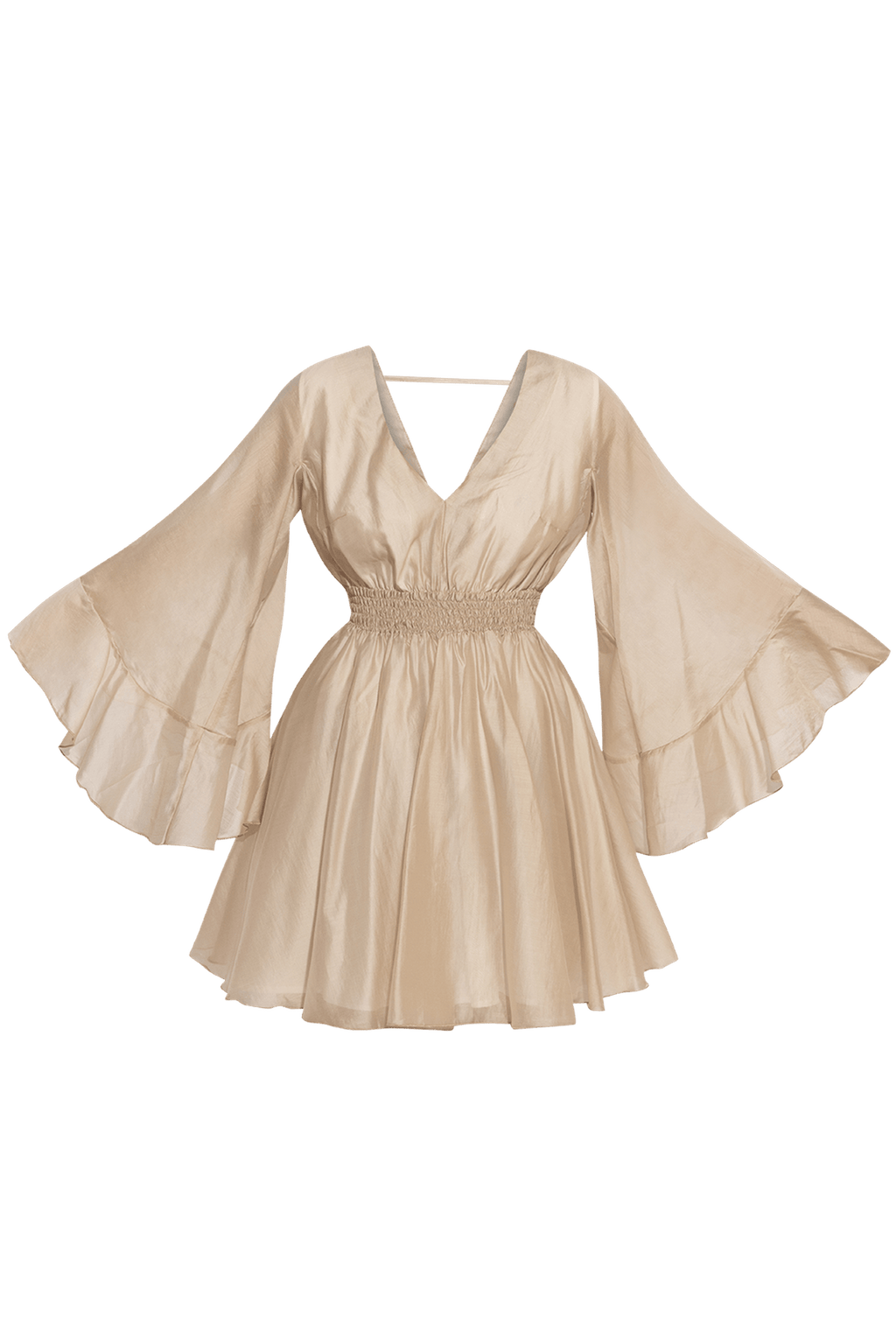 SHORT LYOCELL DRESS WITH WIDE SLEEVES IN BEIGE - ESSENTIALS