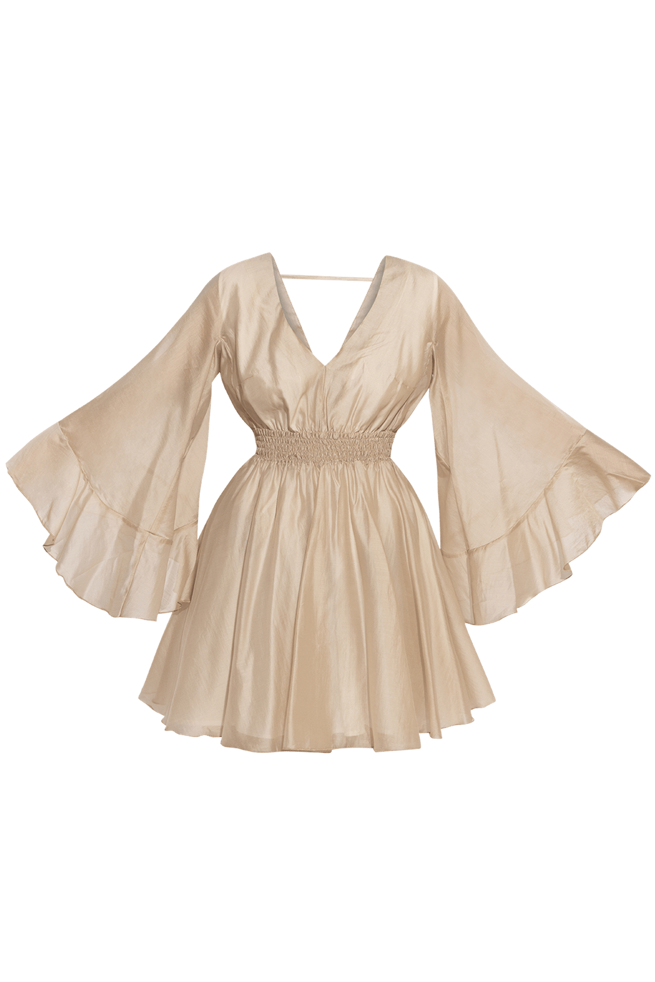 SHORT LYOCELL DRESS WITH WIDE SLEEVES IN BEIGE - ESSENTIALS