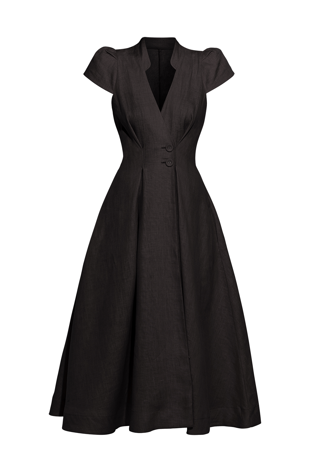 LONG FLARED LINEN DRESS IN BLACK - ESSENTIALS
