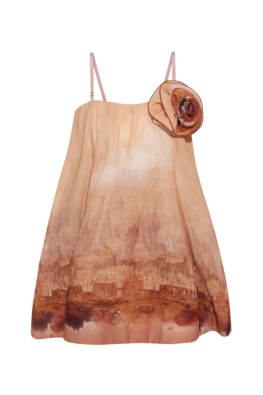 A-LINE CORSET LINEN DRESS WITH FLORAL DETAILS - ANCIENT TOWN