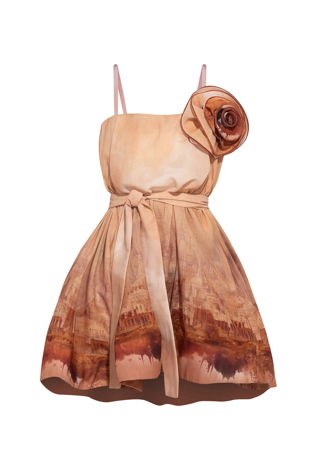 A-LINE CORSET LINEN DRESS WITH FLORAL DETAILS - ANCIENT TOWN