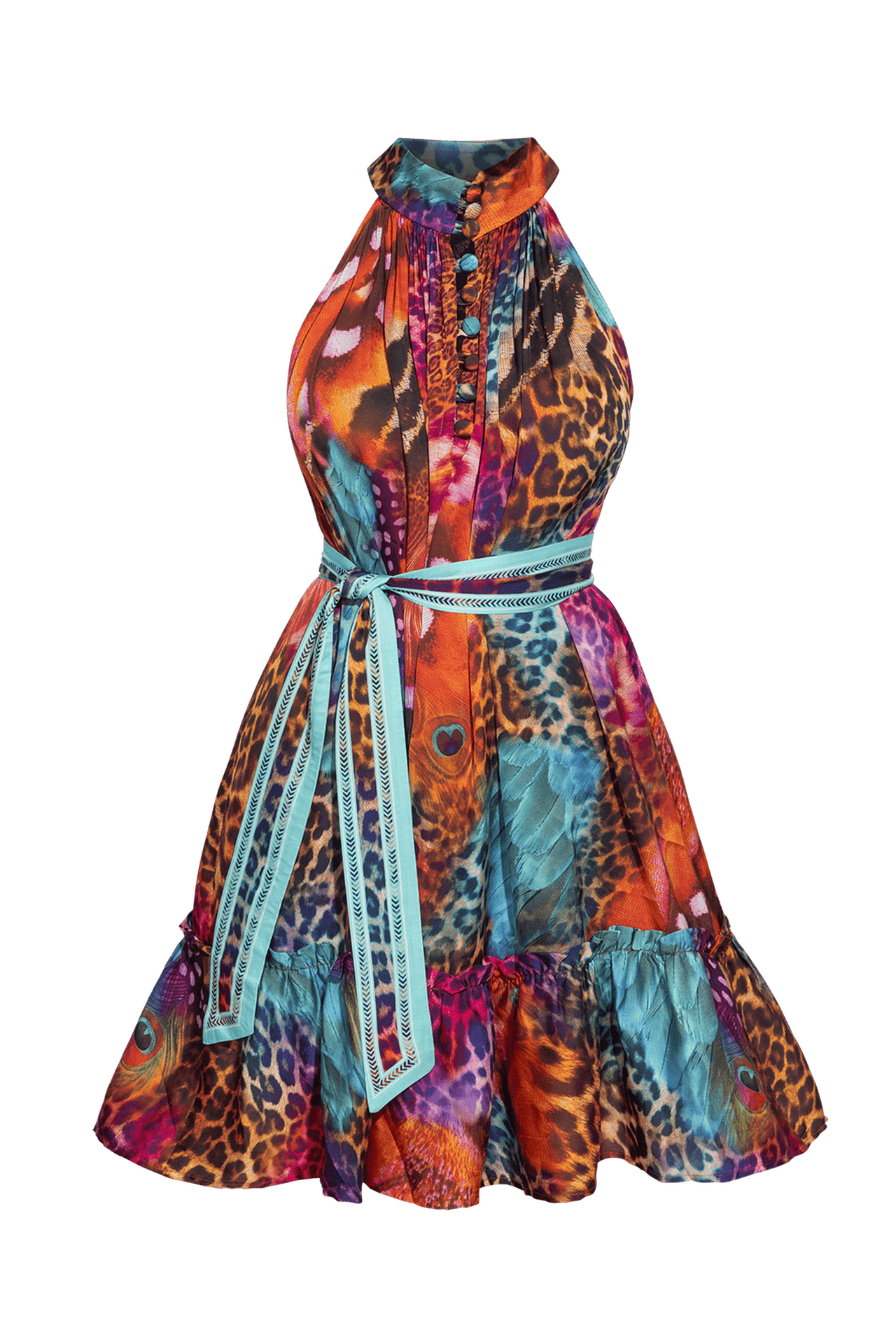 FLARED VISCOSE DRESS - LEO NEON WILD