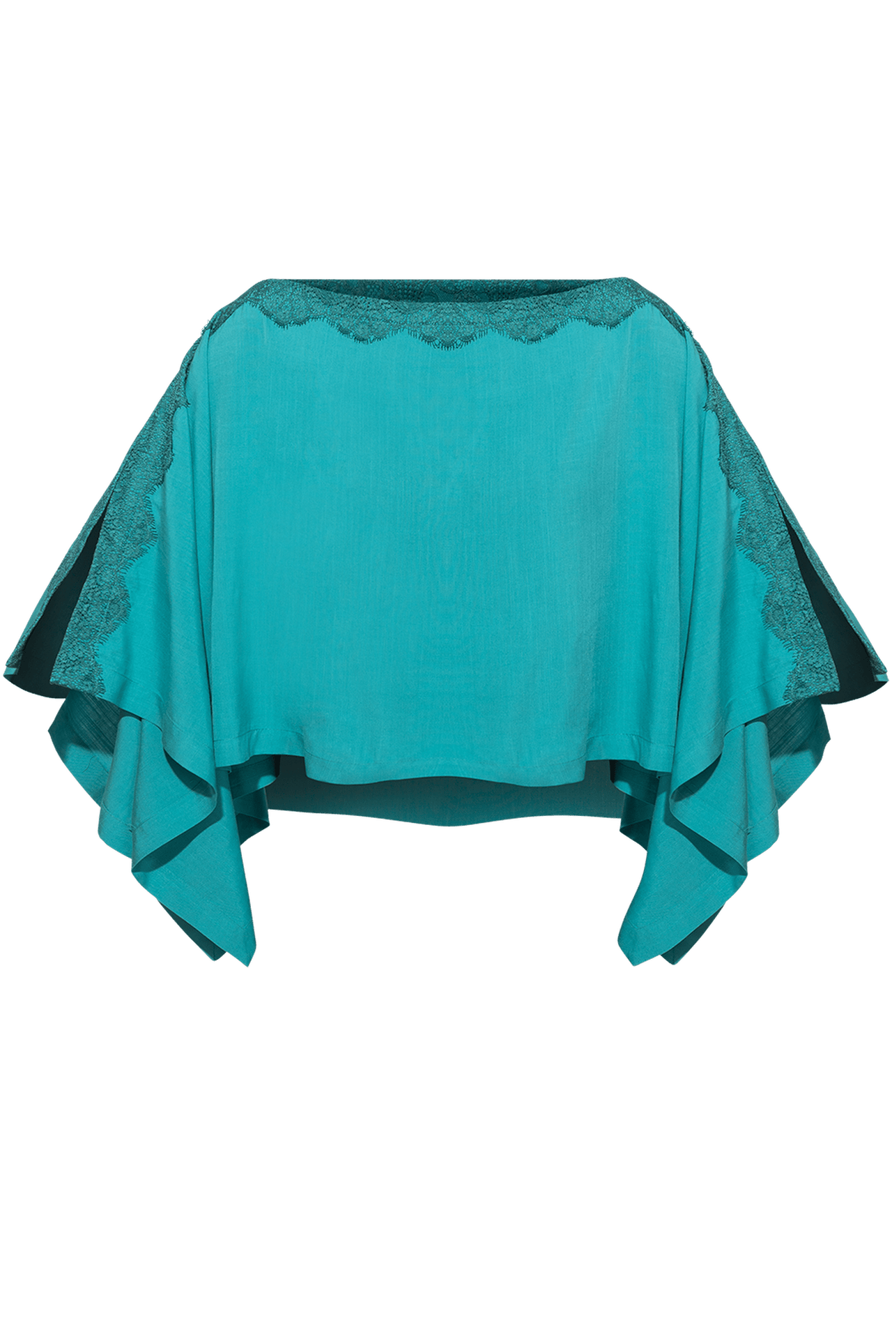 RELAXED VISCOSE TUNIC WITH SIDE SLITS AND LACE IN TURQUOISE - ESSENTIALS - Fashion Roots