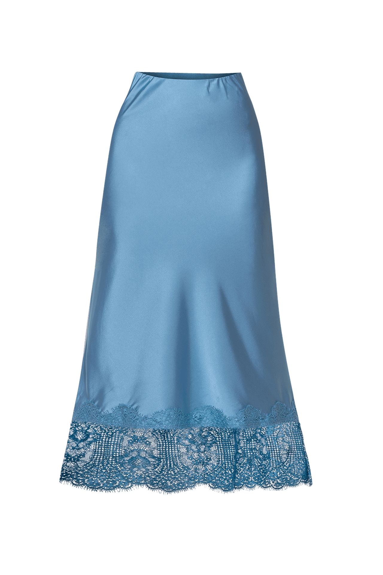 FLARED SKIRT WITH LACE TRIM IN SKY BLUE - ESSENTIALS