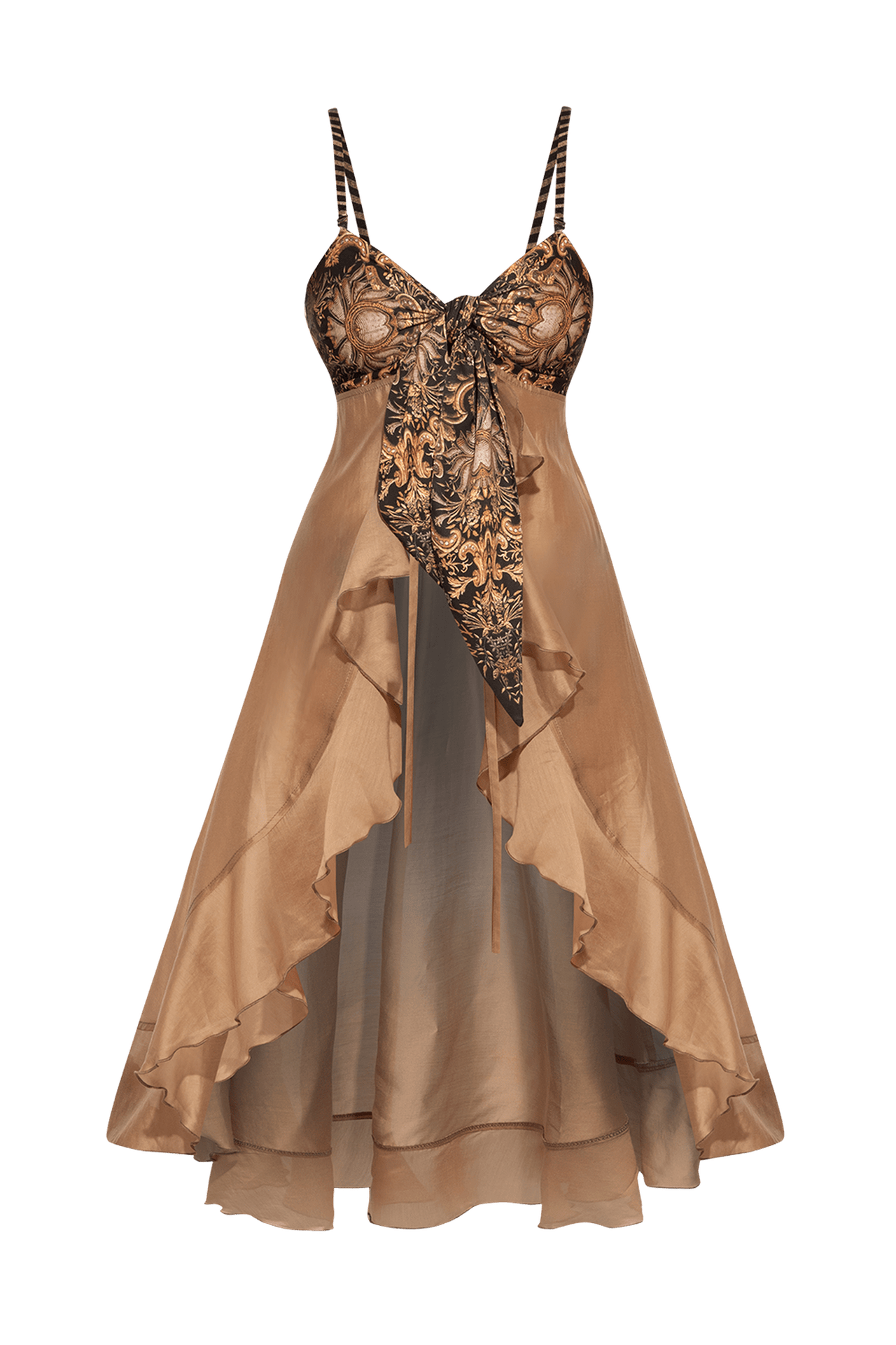 LYOCELl AND VISCOSE LONG RUFFLED TUNIC - GOLDEN STRIPES