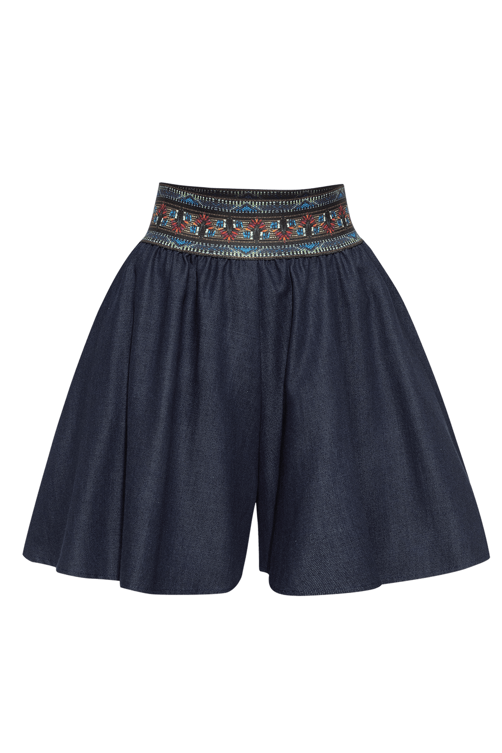 FLARED DENIM TENCEL BERMUDA SHORTS WITH ELASTIC WAIST – ESSENTIALS - Fashion Roots