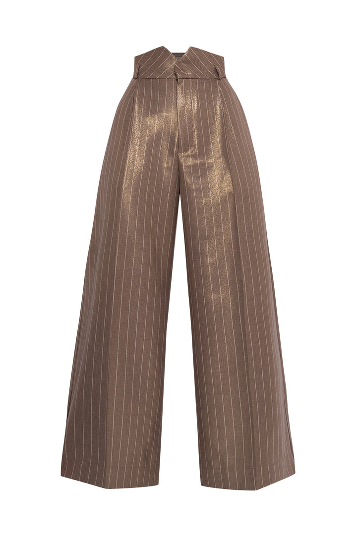 STRIPED PANTS WITH HIGH WAIST AND WIDE LEG IN BEIGE - ESSENTIALS JIORO ПАНТАЛОН РАЙЕ, ВИСОКА ТАЛИЯ И ШИРОК КРАЧОЛ В БЕЖОВО - ESSENTIALS JIORO