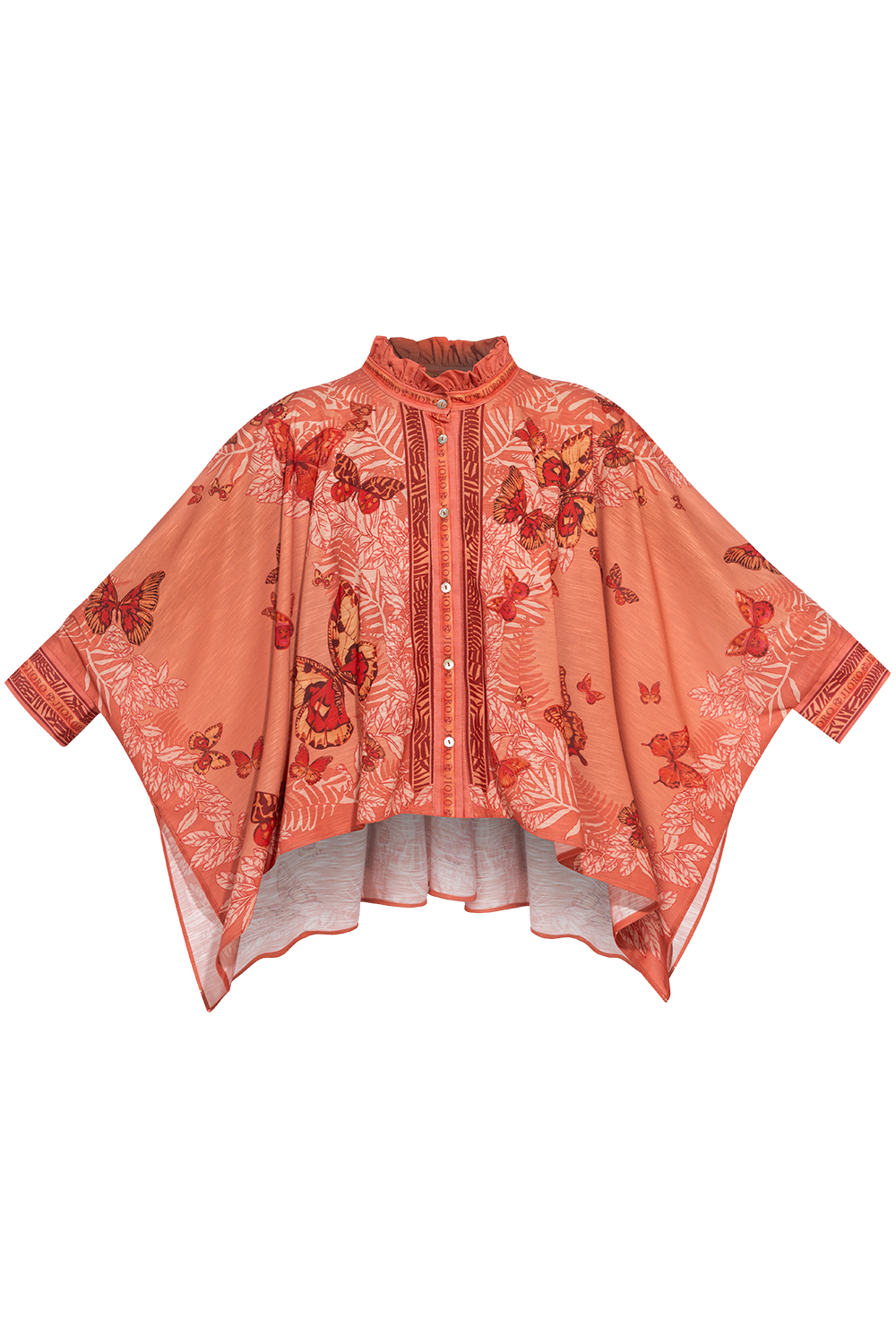 SQUARE TUNIC WITH RUFFLED COLLAR - PAPAYA BUTTERFLIES JIORO  ПРАВОЪГЪЛНА ТУНИКА С ЯКА С НАБОРИ - PAPAYA BUTTERFLIES JIORO