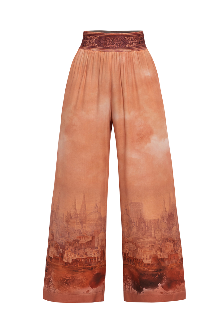 VISCOSE WIDE-LEG TROUSERS WITH ELASTIC WAIST - ANCIENT TOWN JIORO СВОБОДЕН ПАНТАЛОН ОТ ВИСКОЗА - ANCIENT TOWN JIORO