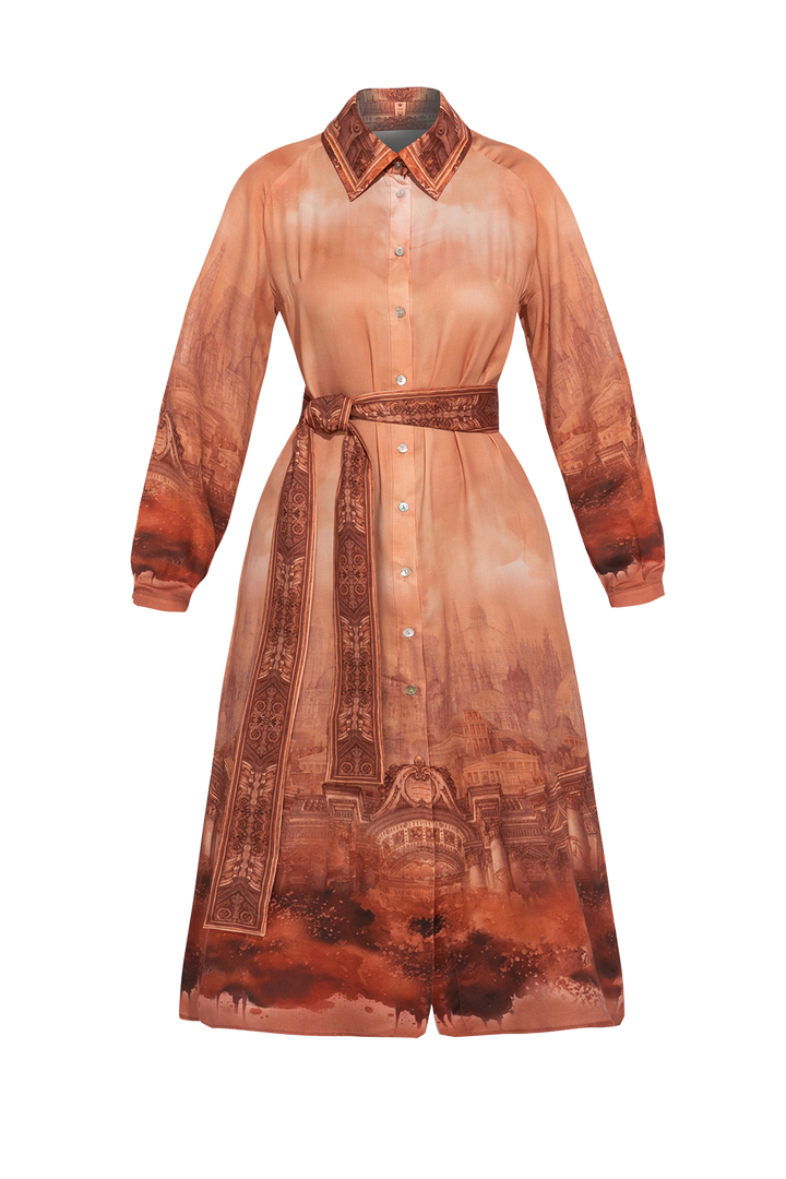 VISCOSE SHIRT DRESS WITH DETACHABLE BELT - ANCIENT TOWN