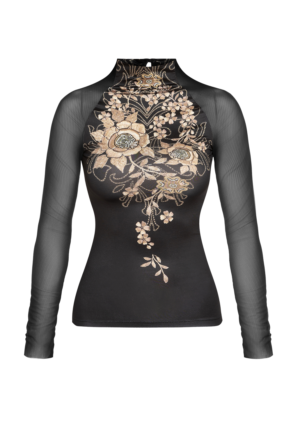 TOP WITH TRANSPARENT SLEEVES - GOLDEN ROSES JIORO ТОП С ТЮЛЕН РЪКАВ - GOLDEN ROSES JIORO