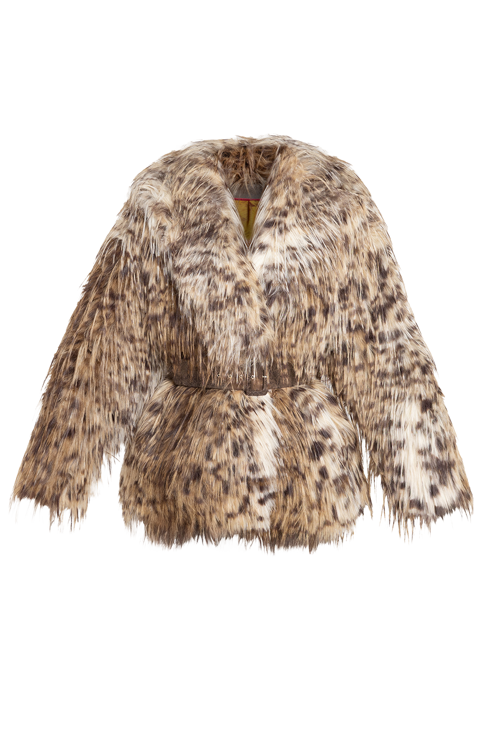 OVERSIZED FAUX FUR COAT WITH LARGE SHAWL COLLAR IN SERVAL PRINT AND BELT - ESSENTIALS JIORO ОВЪРСАЙЗ ПАЛТО ОТ ИЗКУСТВЕН КОСЪМ С ШАРКА СЕРВАЛ С ГОЛЯМА ШАЛ-ЯКА И КОЛАН - ESSENTIALS JIORO