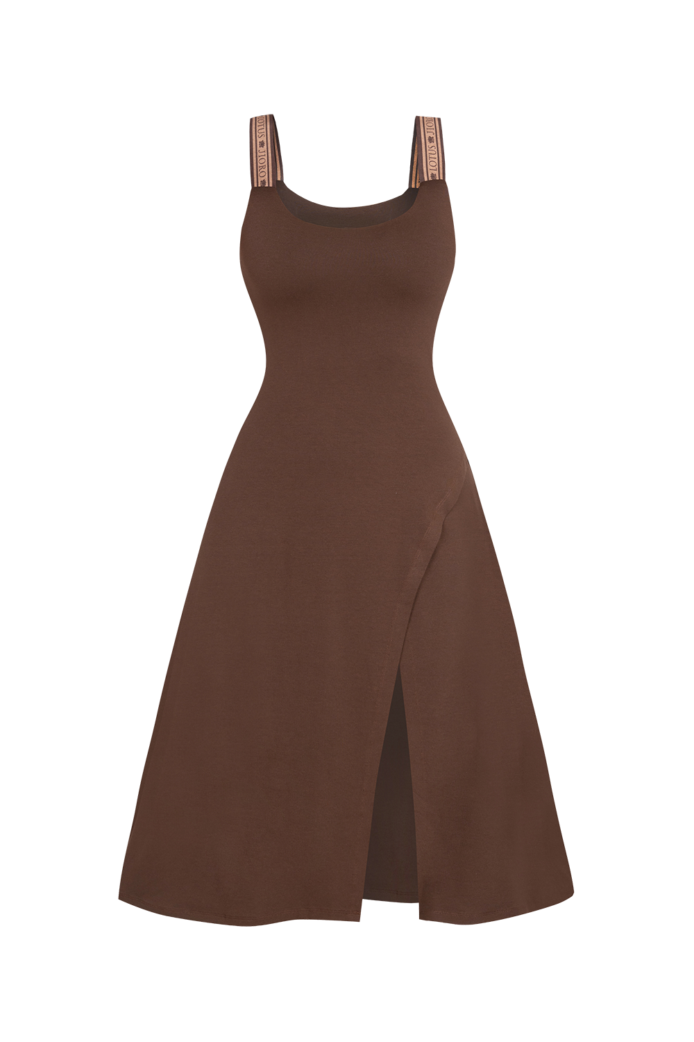 BROWN VISCOSE STRAP DRESS WITH ELASTIC DETAIL AND SOFT A-LINE SILHOUETTE - ESSENTIALS JIORO РОКЛЯ ОТ ВИСКОЗА С ЕЛАСТИЧНИ ПРЕЗРАМКИ И А-СИЛУЕТ В КАФЯВО - ESSENTIALS JIORO