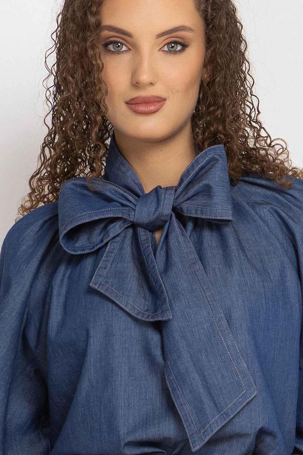 DENIM SHIRT WITH FRONT BOW AND RAGLAN SLEEVES - ESSENTIALS