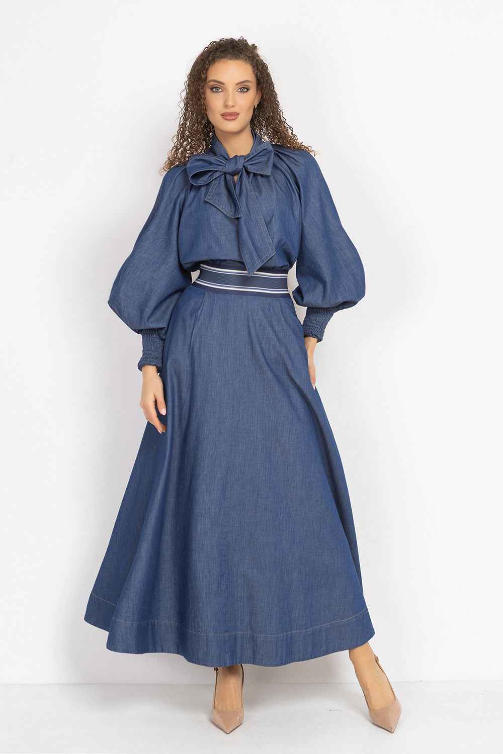 DENIM SHIRT WITH FRONT BOW AND RAGLAN SLEEVES - ESSENTIALS