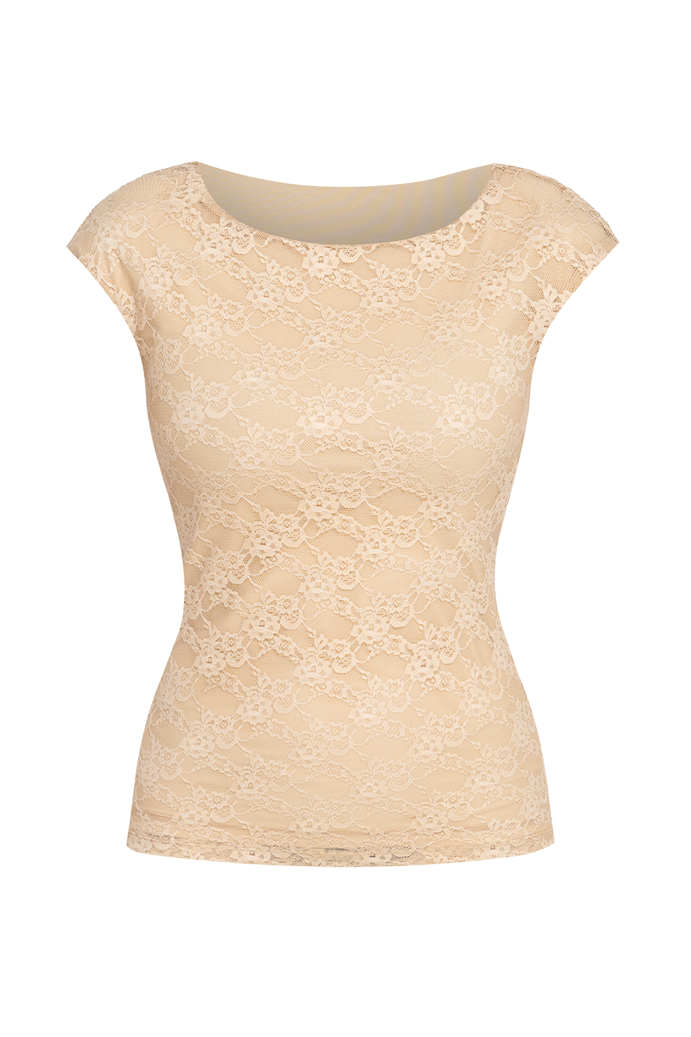 DOUBLE-LAYER LACE TOP WITH BOAT NECKLINE IN BEIGE - ESSENTIALS