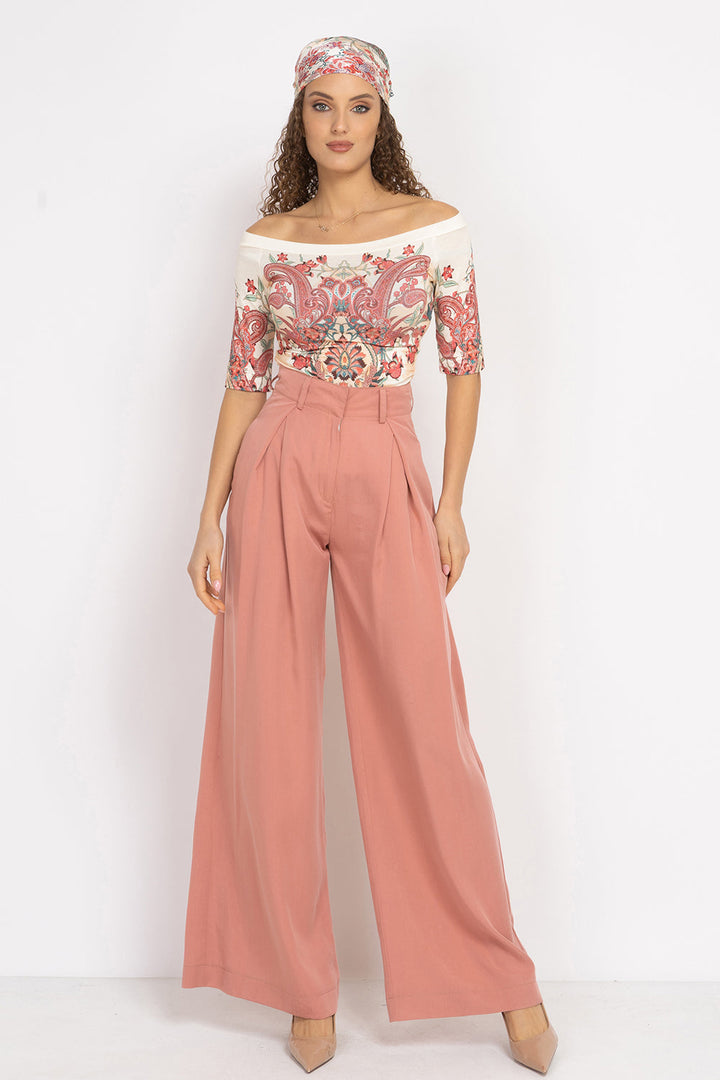 POWDER LOOSE-FIT LYOCELL PANTS WITH PLEATS - ESSENTIALS JIORO СВОБОДЕН ПАНТАЛОН ОТ ЛИОСЕЛ В ЦВЯТ ПУДРА - ESSENTIALS JIORO