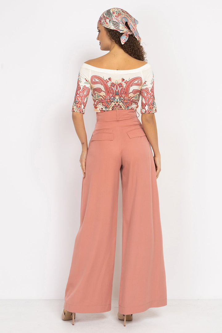 POWDER LOOSE-FIT LYOCELL PANTS WITH PLEATS - ESSENTIALS JIORO СВОБОДЕН ПАНТАЛОН ОТ ЛИОСЕЛ В ЦВЯТ ПУДРА - ESSENTIALS JIORO