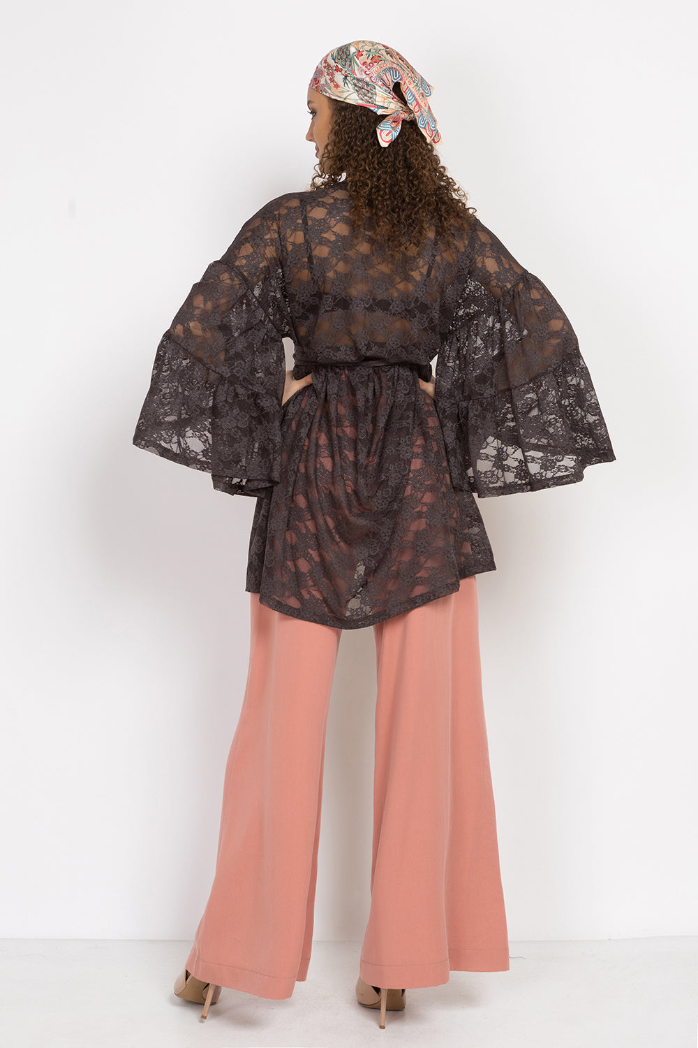 ASYMMETRIC LACE TUNIC WITH GATHERED DETAILS ESPRESSO - ESSENTIALS