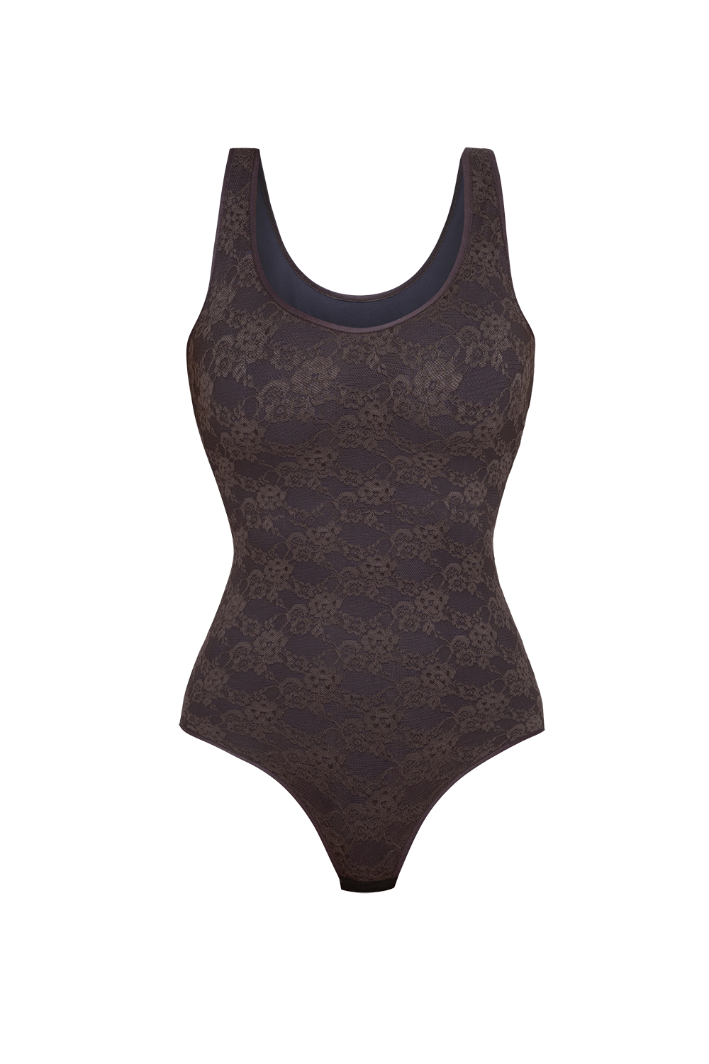 LACE BODYSUIT WITH DEEP SCOOP NECKLINE ESPRESSO - ESSENTIALS