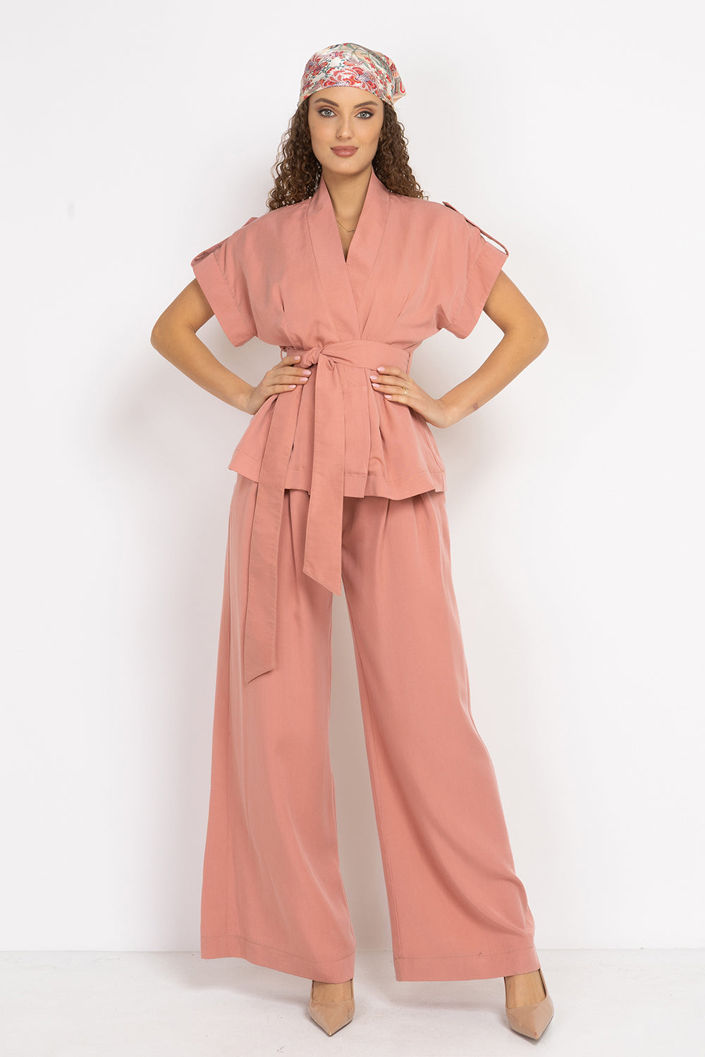 POWDER LOOSE-FIT LYOCELL PANTS WITH PLEATS - ESSENTIALS JIORO СВОБОДЕН ПАНТАЛОН ОТ ЛИОСЕЛ В ЦВЯТ ПУДРА - ESSENTIALS JIORO