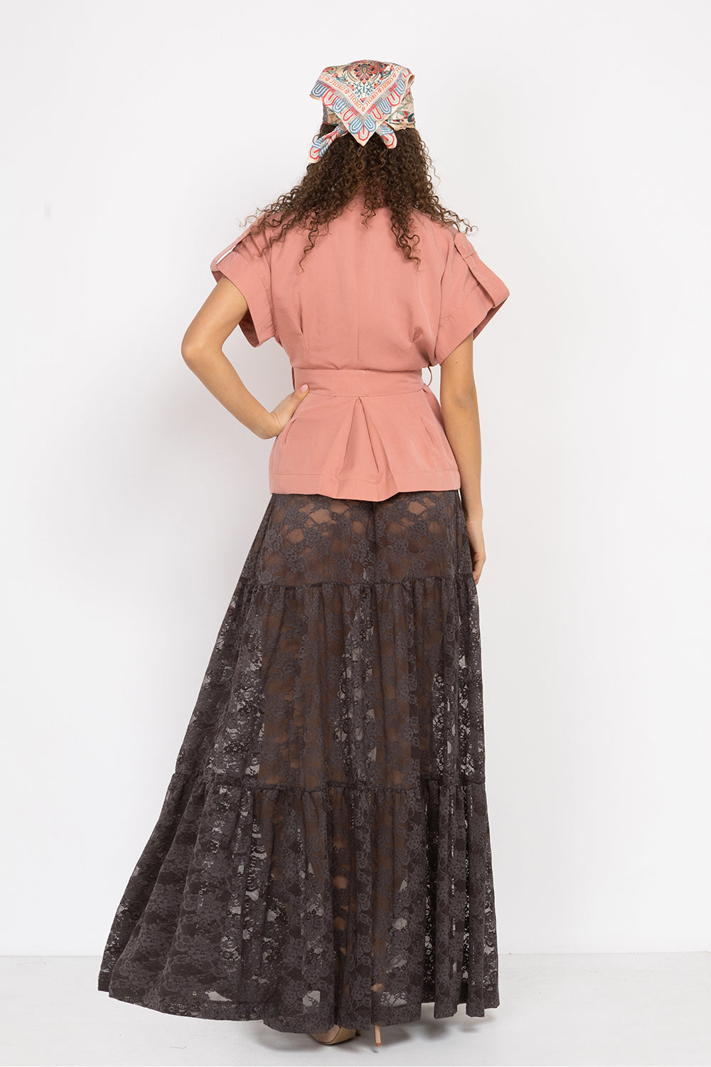 POWDER SHORT-SLEEVE JACKET WITH BELT AND LINING - ESSENTIALS JIORO САКО ОТ ЛИОСЕЛ ТИП КИМОНО С КЪС РЪКАВ И КОЛАН В ЦВЯТ ПУДРА - ESSENTIALS JIORO