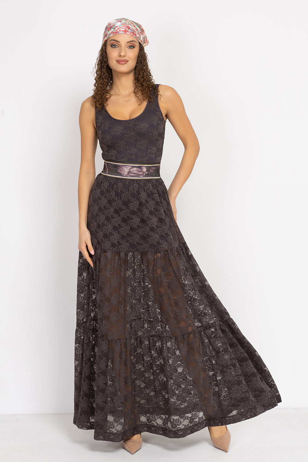 ESPRESSO BOHO LACE SKIRT WITH SHORT LINING - ESSENTIALS JIORO ДАНТЕЛЕНА БОХО ПОЛА В ЦВЯТ ЕСПРЕСО С КЪСА ПАМУЧНА ПОДПЛАТА- ESSENTIALS JIORO