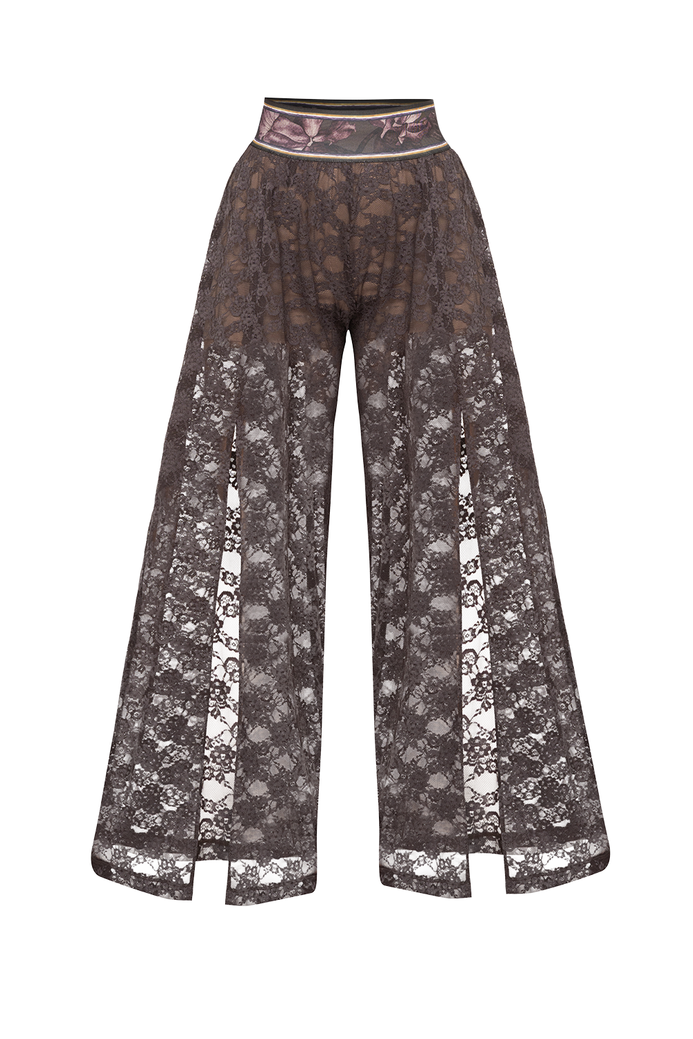 LONG FLARED LACE PANTS WITH SLITS ESPRESSO - ESSENTIALS