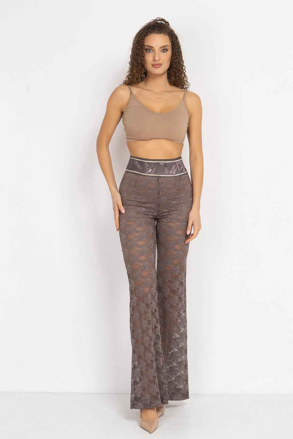 MOCHA LACE CHARLESTON PANTS WITH SEPARATE COTTON SHORTS LINING - ESSENTIALS